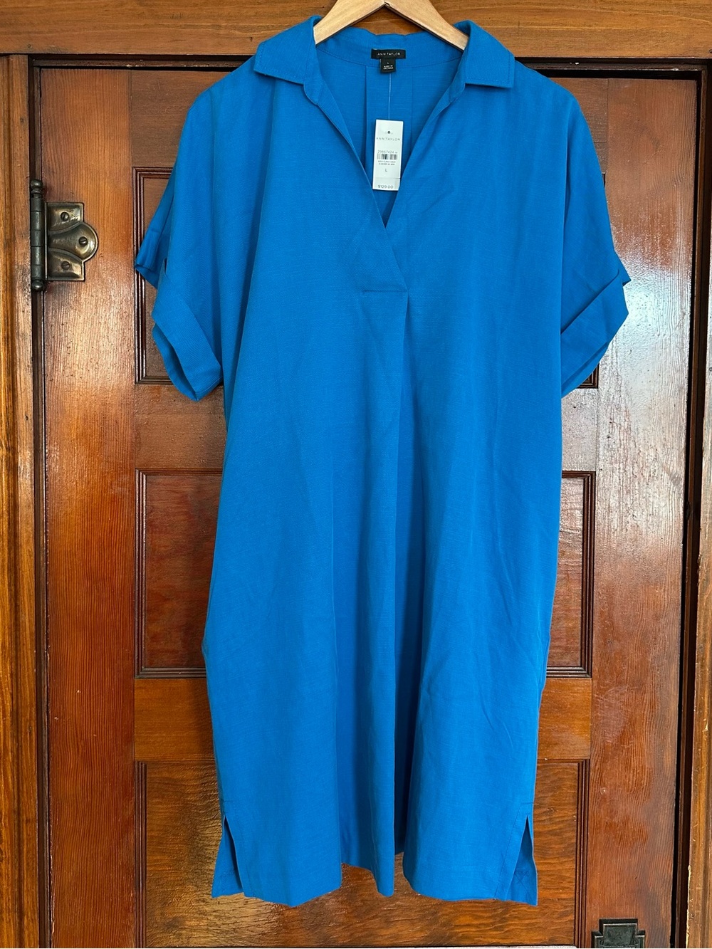 New Ann Taylor Blue Lyocell-Cotton Blend Lightweight Popover Shift Dress Large